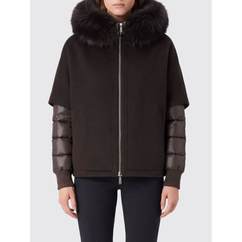 Moorer Women Short Wool And Cashmere Coat Moorer With Shearling Hood